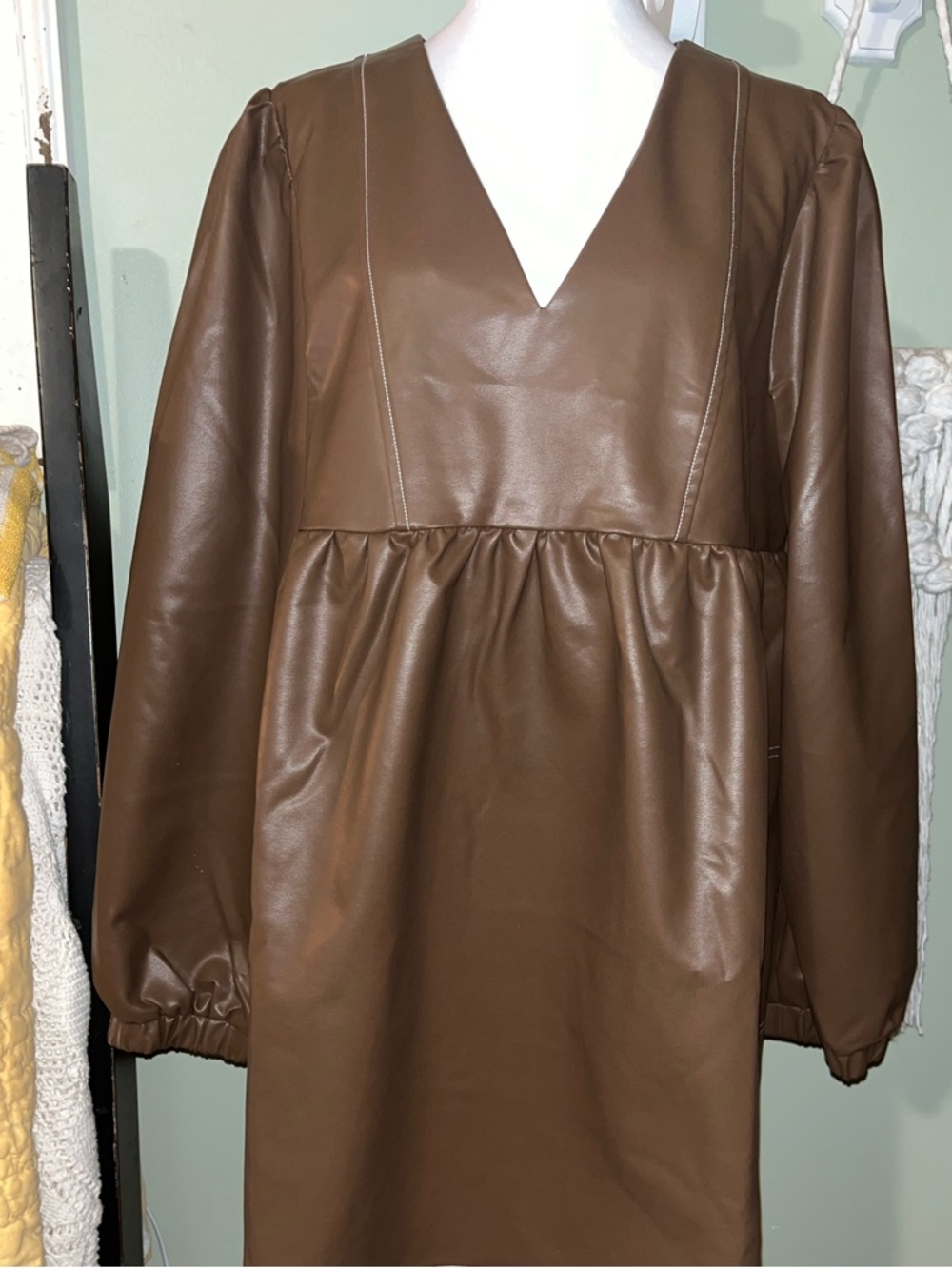 Very J Brown Faux Leather Midi Dress